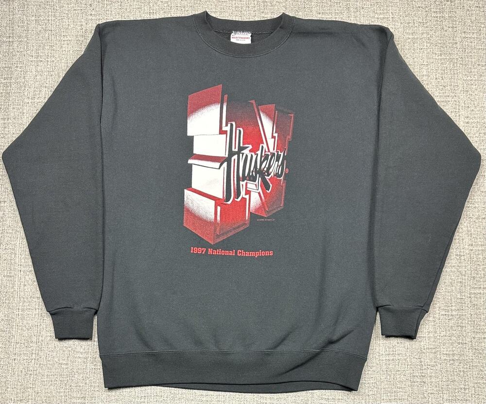 Vintage Nebraska Cornhuskers Sweatshirt Mens XL Black National Champs Santee 90s